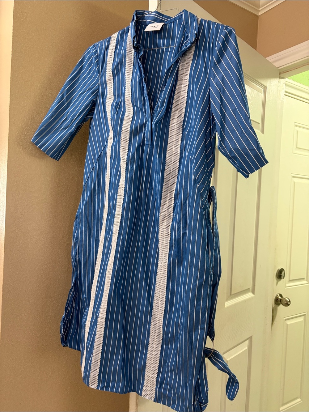 Akris Punto Blue Striped Casual Shirt Dress with White Accents